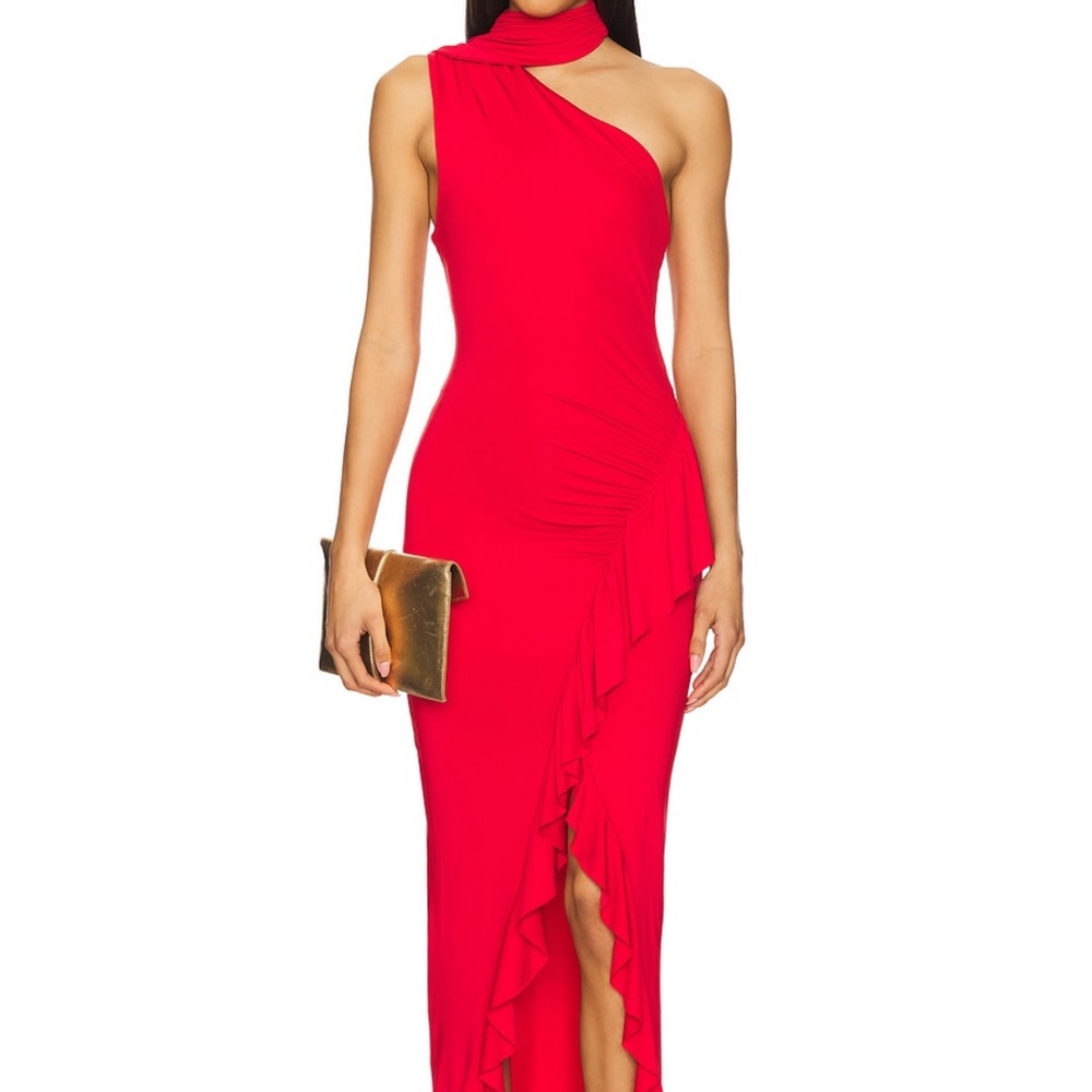 Superdown Red One-Shoulder Cut Out Maxi Dress